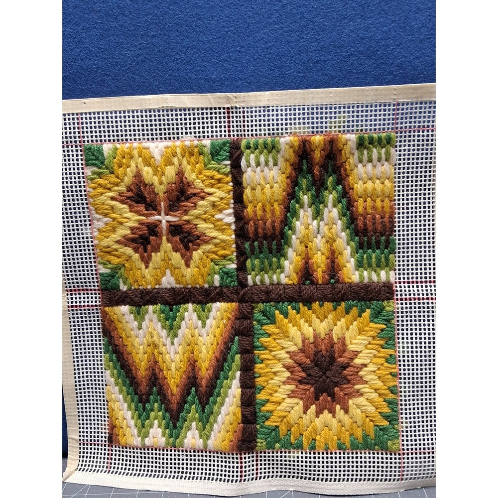 Needlepoint‎ Canvas Yellow Green Brown Geometric Floral Chevron Boho Unfinished